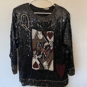 Vintage Queen of Hearts Sequins and Beads Top